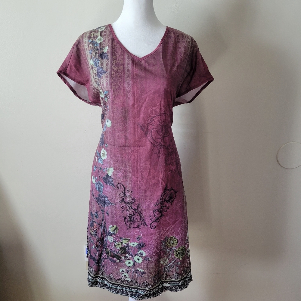 Emery Rose Floral Print V-Neck Dress SML